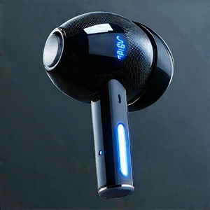 Wireless Earbuds With Digital Artwork With Black Blue