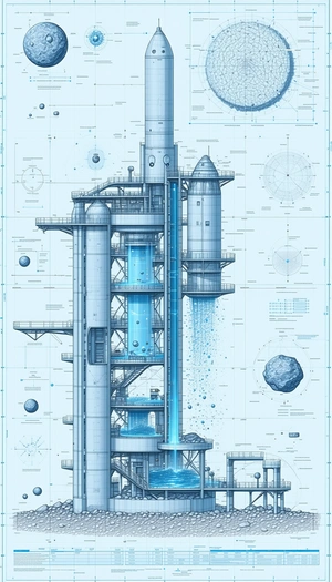 A Large Blue Structure With A Waterfall Is Shown In A Blueprint Drawing