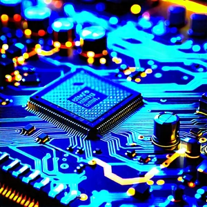 Circuit board with blue light glow