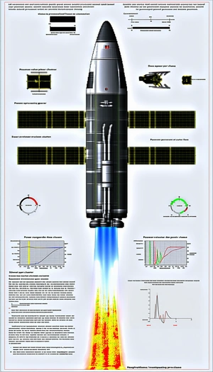 The Image Is A Poster That Features A Rocket Ship With A Blue And Yellow Trail Behind It