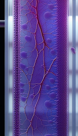 A Purple And Blue Glass Sculpture That Resembles A Tree With Purple Veins