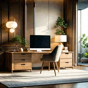 Lifestyle Product Photography: Home Office With Warm Lighting With Image, There