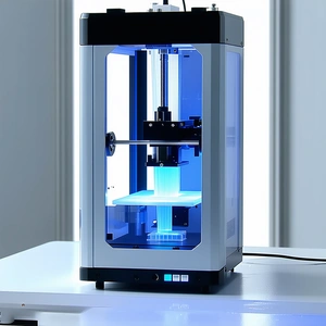 A Large, Blue, And White Machine With A Clear Plastic Window