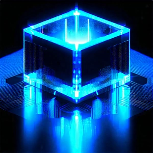 Quantum Computer With Blue Light Glow With Blue Cube