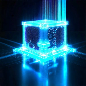Quantum Computer With Blue Light (glow:1.43) With Blue Square