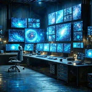 Futuristic (digital:1.25) workspace