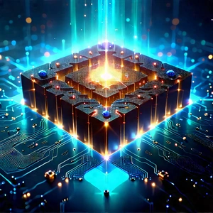 Quantum Computer With Digital Particles With Image, There