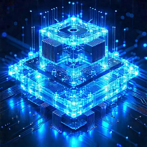 Quantum computer with blue light glow