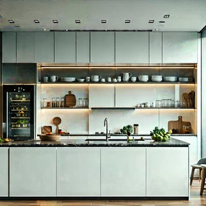 Lifestyle Hdr Photography: Modern Kitchen With Organized Space With Showcases Large,