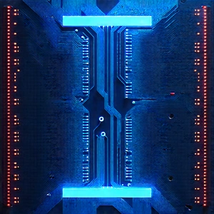 Circuit board with blue light (glow:1.17)