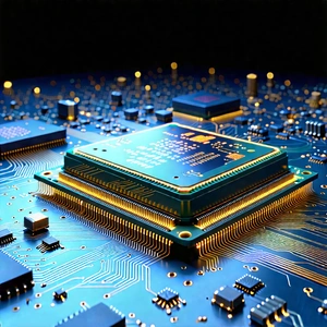 Microchip With Data Streams With Close-up Computer