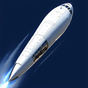 A White Rocket Is Flying Through The Sky, Leaving A Trail Of Smoke Behind It