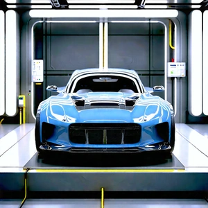 Automotive Technology In Manufacturing Facility With Blue Sports