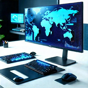 Financial Technology In Tech Office With Large Computer