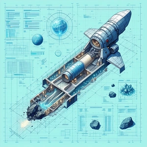 A Blue And White Space Ship Is Shown In A Detailed Drawing