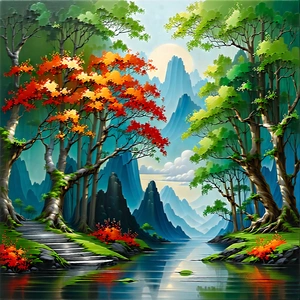 Tech Acrylic Painting: Digital Transformation Visualization With Beautiful Landscape