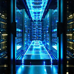 Server Rack With Holographic Projection With Image, There