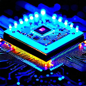 Microchip With Neon Accents With Close-up Computer