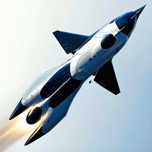 A Blue And White Jet Is Flying Through The Sky, Leaving A Trail Of Smoke Behind It