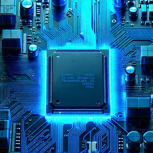 Circuit board with blue light (glow:1.38)