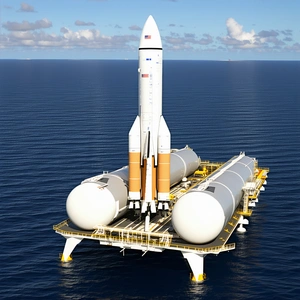 A Large Space Shuttle Floating On Top Of A Platform In The Ocean