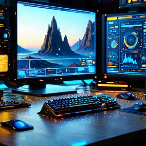 Futuristic digital workspace