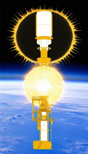 A Large Yellow Structure, Possibly A Space Station Or A Large Satellite, Floating In The Sky