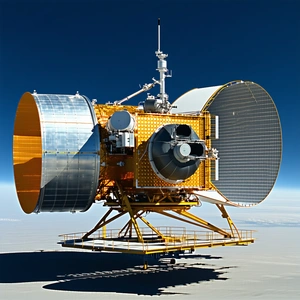 A Large Yellow And Black Satellite Dish, Which Is Mounted On A Yellow Platform