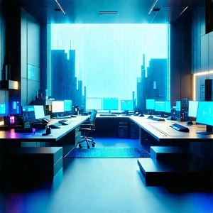 Futuristic (digital:1.46) Workspace With Image, There