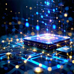 Blockchain Network Visualization With Blue Yellow