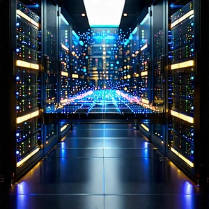 Server Rack With Digital Particles With Image, There