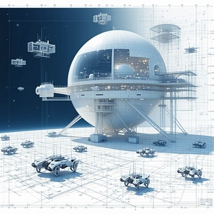 A Futuristic City With A Large, Round Building At Its Center