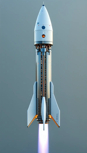 A Rocket Ship Is Shown In A Close-up View, With Its Engine And Fuel Tank Visible