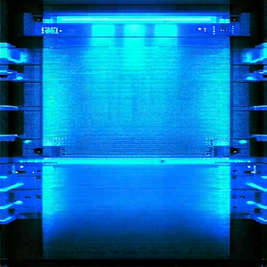 Server rack with blue light glow