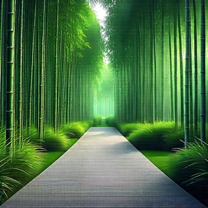 Nature 3d Render: Path Through Bamboo Grove With Long, Narrow