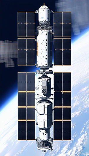 A Large White Spacecraft Is Docked With A Space Station
