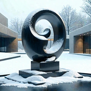 Urban Lithograph: Modern sculpture with (snow:1.35) covering