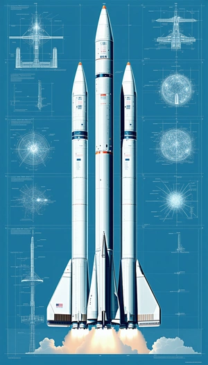 A Large White Rocket Is Shown In A Blue Background
