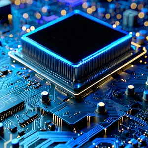 Close-up Of Electronic Circuit With Blue Yellow
