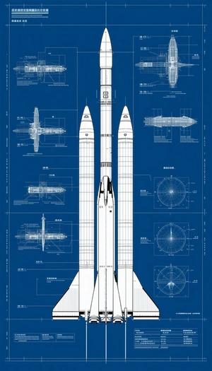A Large White Rocket Ship Is Shown In A Blue Diagram