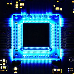Tech Professional Photography: Microchip with blue light (glow:1.19)