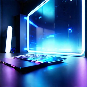 (futuristic:1.26) Digital Workspace With Laptop Computer