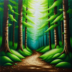 Nature Gouache Painting: Path through dense (forest:1.36)