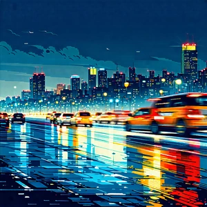 Urban Vector Art: Cityscape Of Coastal City During Rush Hour With Image, Busy