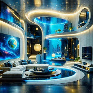 Tech Oil Painting: Futuristic Smart Home With Futuristic Living