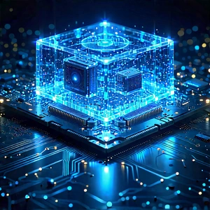 Quantum Computer With Blue Light (glow:1.4) With Blue, Three-dimensional