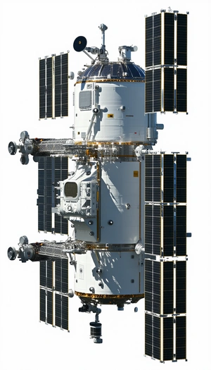 A Large White Spacecraft Is Shown In A Close-up View