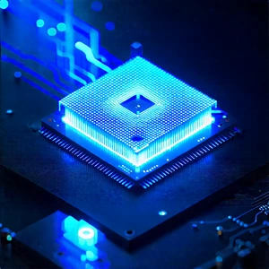 Quantum computer with blue light glow