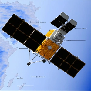 A Spacecraft With A Large Satellite Dish On Its Side