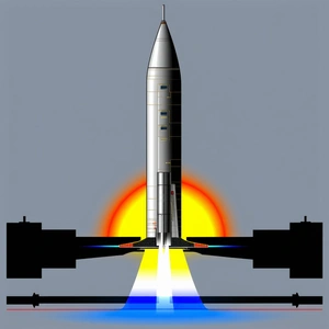 A Rocket Is Shown In A Blue Sky, With A Yellow Sun In The Background